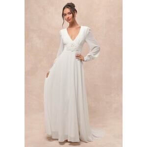 NWT Lulus Angelic Adoration White Backless Maxi Dress Wedding Bridal Bride Sz M